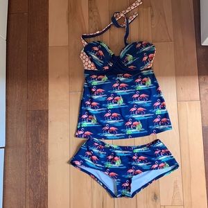 Lime ricki size s flamingo pattern two piece swimsuit
